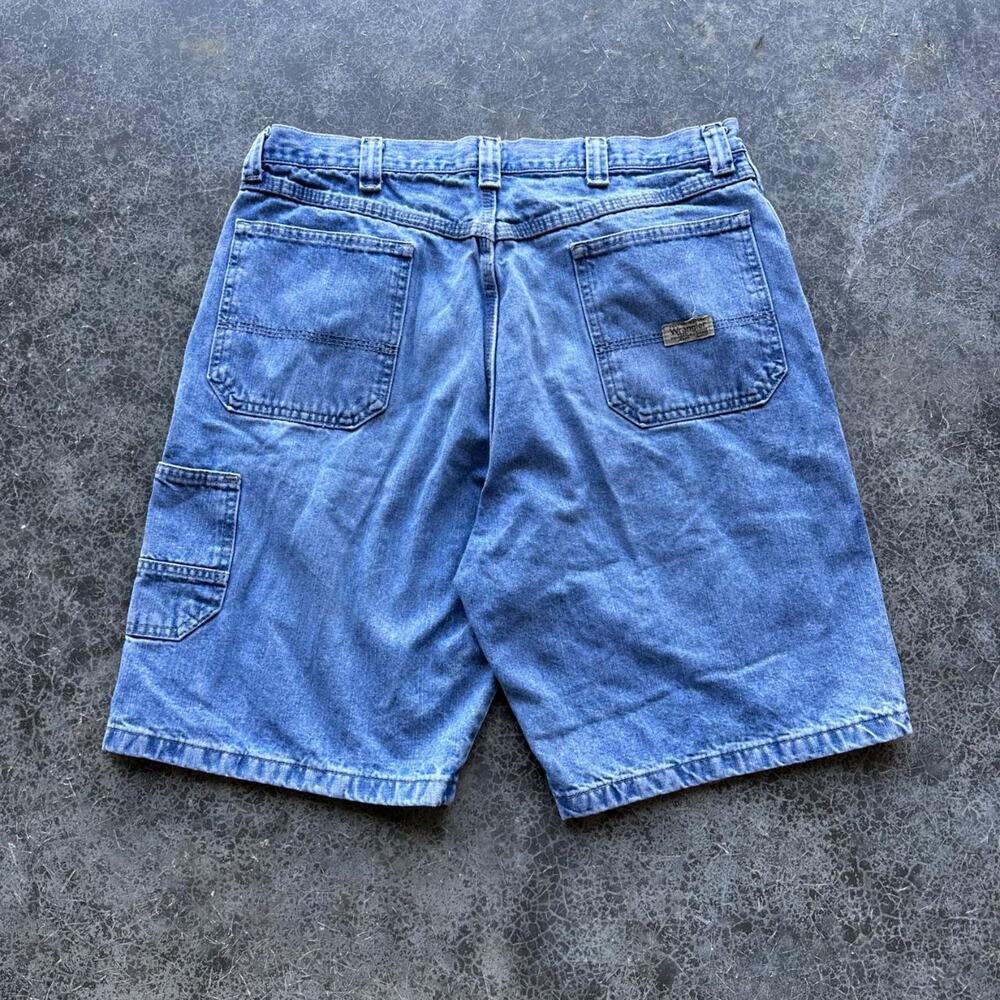 Y2K 2000s Summer Essential Blue Baggy Utility Carpenter Denim Shorts Jorts 34''